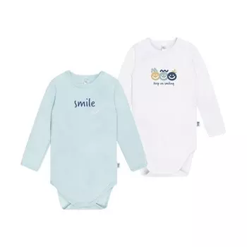 Боди детское с длинным рукавом «Горошинка», рост 62 см, цвет белый, голубой, 2 шт