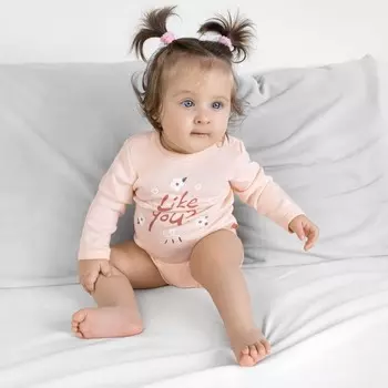 Боди детское с длинным рукавом «Горошинка», рост 74 см, цвет персиковый