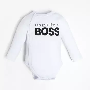 Боди детское с длинным рукавом Крошка Я "Little Boss", рост 86-92 см, цвет белый