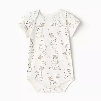 Боди детское с коротким рукавом, цвет белый/зайчики, рост 68