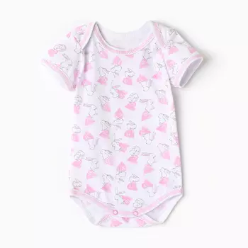 Боди детское с коротким рукавом, цвет белый/зайки, рост 68