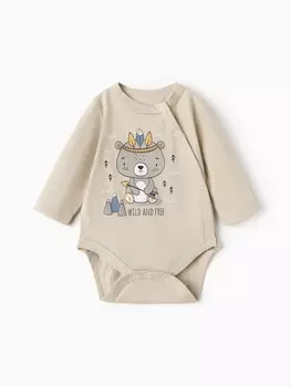 Боди для мальчика с длинным рукавом, цвет бежевый, рост 80 см