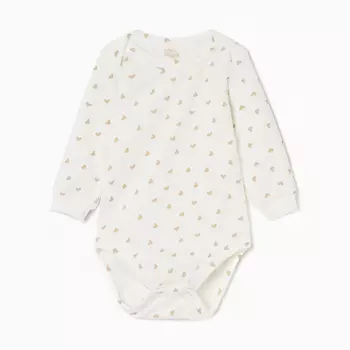 Боди с длинным рукавом, цвет бежевый/сердечки, рост 80 см