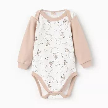 Боди с длинным рукавом, цвет бежевый/зайцы, рост 80