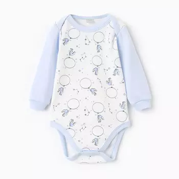 Боди с длинным рукавом, цвет голубой/зайцы, рост 68 см