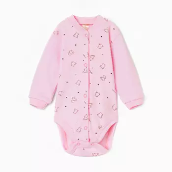 Боди с длинным рукавом, цвет медведь розовый, рост 56 см