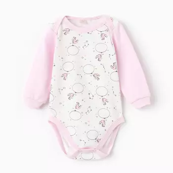 Боди с длинным рукавом, цвет розовый/зайцы, рост 68