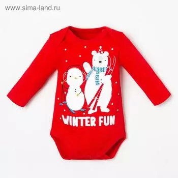 Боди с длинным рукавом Крошка Я "Happy winter", рост 86-92 см, цвет красный