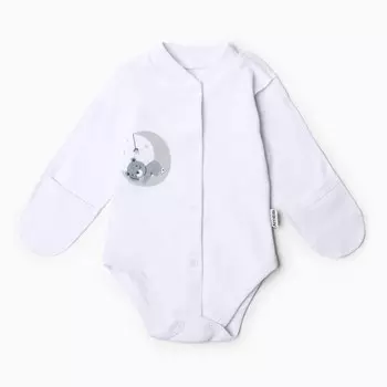 Боди с закрытыми ручками, цвет белый/мишка, рост 62 см