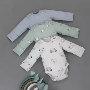 Боди-слайдер детское KinDerLitto «Мягкий хлопок» с длинным рукавом, рост 68-74 см, 3 шт