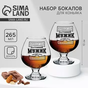 Бокалы для коньяка «Никогда не сдавайся», 265 мл, 2 шт.