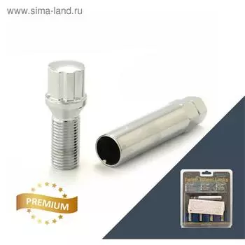 Болт секретный M12x1,25, 55/30, внешний спец, хром, 4 шт +ключ