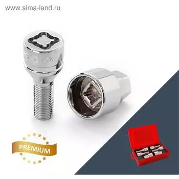 Болт секретный M12x1,5, 49/24, конус, хром, 4 шт +2 ключа