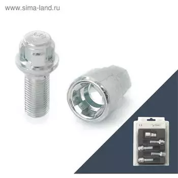 Болт секретный M14x1,5, 50/25, конус, цинк, 4 шт +ключ