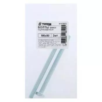 Болт "ТУНДРА", с шестигранной головкой, оцинкованный, DIN933, М6х80 мм, 2 шт