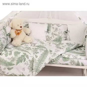 Борт в кроватку Exclusive Soft Collection, 12 предметов, принт папоротники, перкаль софт