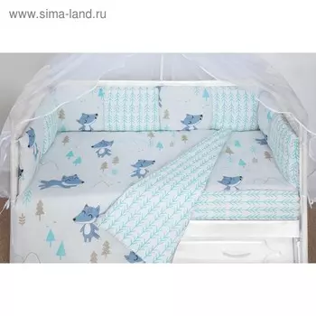 Борт в кроватку WB, 12 предметов, цвет серый, принт в лесу