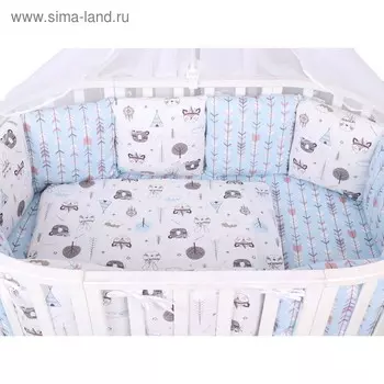 Бортик в кроватку, 12 предметов, принт индейцы, бязь