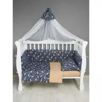 Бортик в кроватку, принт зайчики, цвет синий