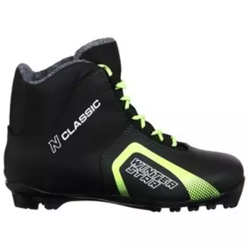 Ботинки лыжные Winter Star classic, NNN, искусственная кожа, цвет чёрный/лайм-неон, лого белый, размер 37