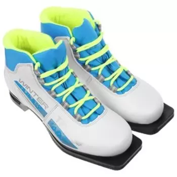 Ботинки лыжные женские TREK Winter 3, NN75, искусственная кожа, цвет белый/голубой/лайм-неон, лого серебристый, размер 34