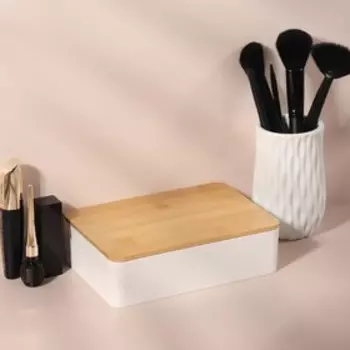 Органайзер для хранения Bamboo, шкатулка для украшений с зеркалом, 4 секции, 18135 см, белый, коричневый