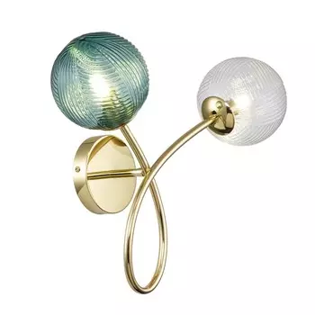 Бра Indigo, 11032/2W Gold. 2х40Вт, G9, 425х170х340 мм, цвет зеленый/прозрачный