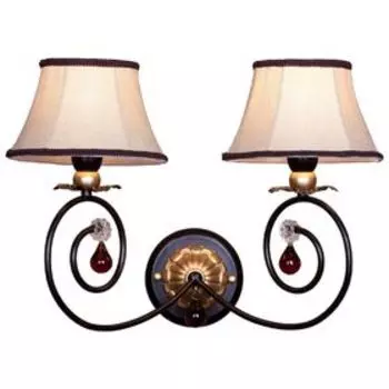 Бра классика "Аделаида" 2 лампы черный, матовое золото, бежевый металл, хрусталь, ткань 40W Е14 S=4