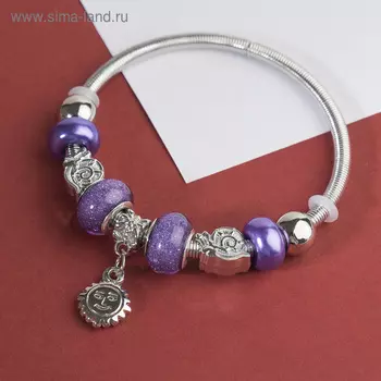 Браслет ассорти «Марджери» солнышко, цвет фиолетовый в серебре, d=6,5 см