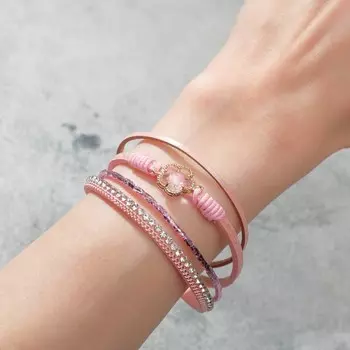 Браслет ассорти "На магните" "Цветок", цвет бело-розовый в золоте