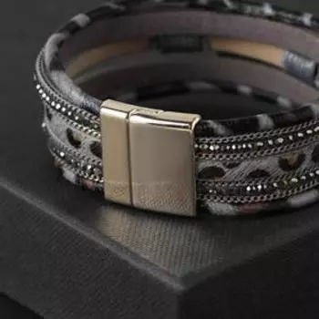 Браслет ассорти "На магните" Дюна, цвет серо-леопардовый в золоте, 19,5 см