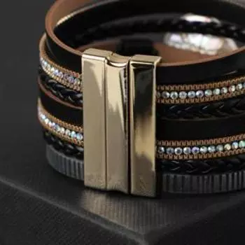 Браслет ассорти "На магните" Гоби, цвет бело-коричневый в золоте, 19,5 см