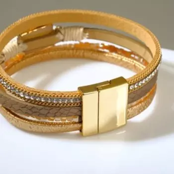 Браслет ассорти "На магните" квадрат радужный, цвет бело-бежевый в золоте