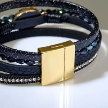 Браслет ассорти "На магните" леди, цвет чёрно-синий в золоте