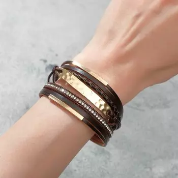 Браслет ассорти "На магните" мятый, цвет бело-коричневый в золоте, 19,5 см