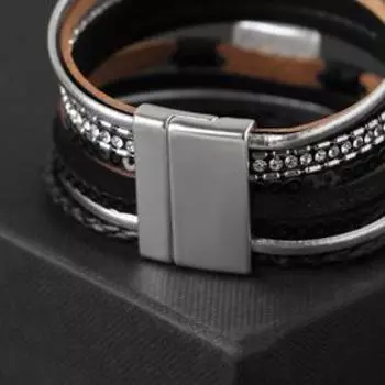 Браслет ассорти "На магните" Вахиба, цвет чёрно-белый в серебре, 19,5 см