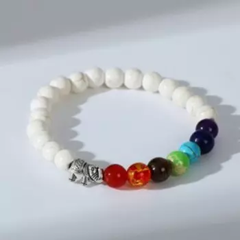 Браслет ассорти "Планеты" белый слоник, цветной с чернёным серебром, d=7 см