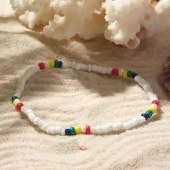 Браслет "Бисер" разноцветные бусинки, цвет белый, d=5см