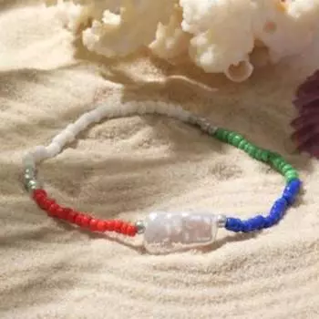 Браслет летний "Бисер с плоским жемчугом" тренд, 4 цвета, цвет красно-синий, d=5см