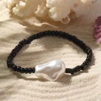Браслет "Бисер с жемчугом" тренд, цвет чёрно-белый, d=5см