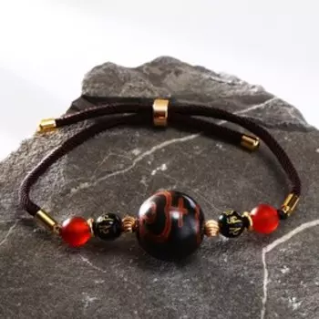 Браслет "Бусина Дзи" на шнурке, сфера, цвет чёрно-коричневый, d=7см