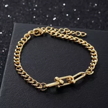 Браслет "Цепь" два вида звеньев, цвет золото, 18см