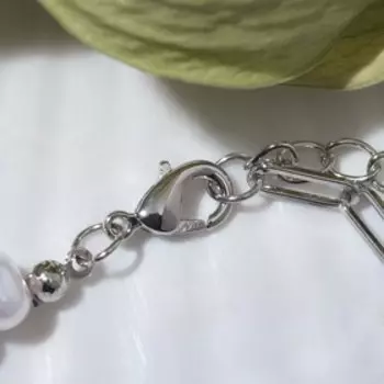 Браслет "Цепь" кольцо, цвет белый в серебре, 18см