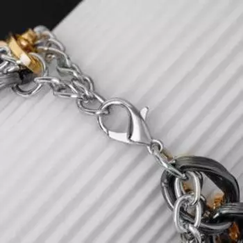 Браслет "Цепь" переплетения, многоярусный, цвет золотисто-серебряный в сером металле,19см