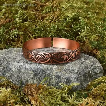 Браслет «Цветение», пластинчатый, узкий, медь