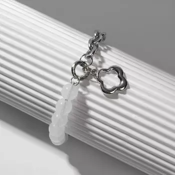 Браслет «Цветок» цепь, цвет белый в серебре, L=16 см