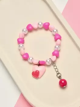 Браслет детский «Выбражулька» бусина на цепочке и сердце, розово-белый