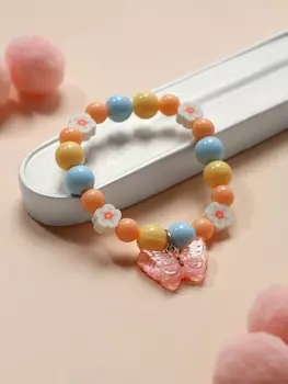 Браслет детский «Выбражулька» фимо с бусинами, бабочка с бусинами, цветной