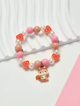 Браслет детский «Выбражулька» фимо с бусинами, белочка с бусинами, цветной