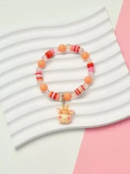 Браслет детский «Выбражулька» фимо с бусинами, жираф с бусинами, цветной